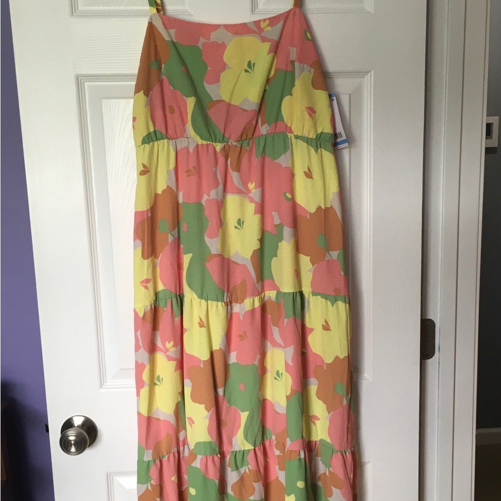 Floral Maxi Dress in Pink, Yellow, and Green